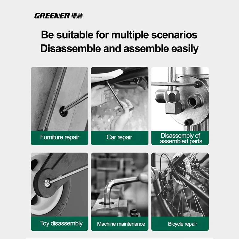 GREENERY Greener 확장 레인보우 렌치 알렌 렌치 세트 육각 렌치 다기능 짧은 팔 도구 범용 렌치 도구