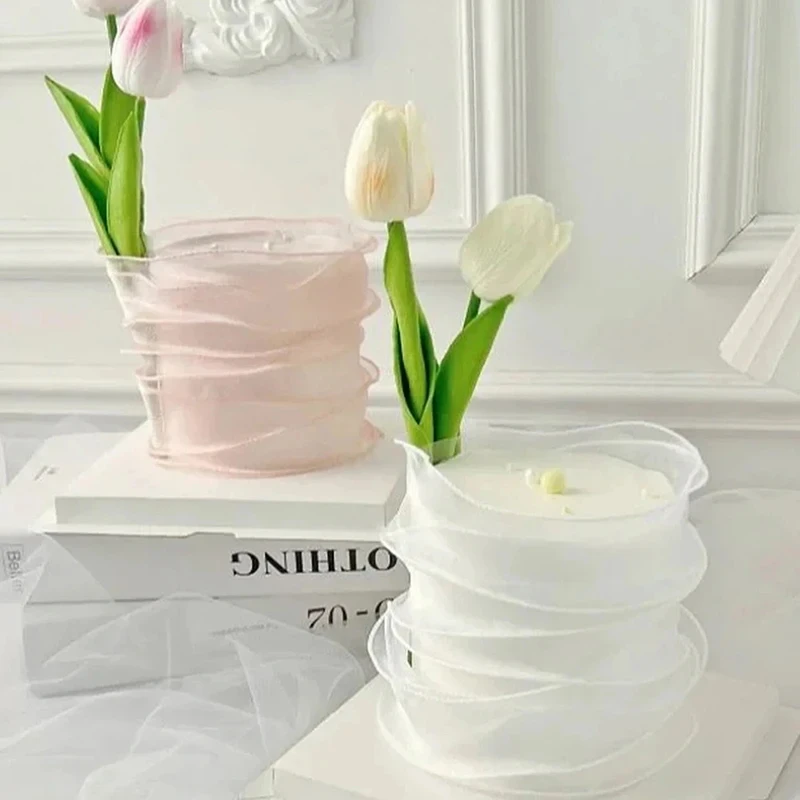 물결 모양 가장자리 피쉬테일 오간자 리본, DIY 리본, 꽃 부케 선물 포장, 웨딩 파티 장식, 공예 용품, 10 야드