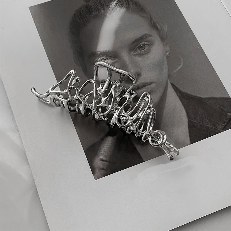 Ruoshui-참신한 불규칙한 헤어핀, 펑크 스타일 메탈 실버 헤어용 집게 헤어핀, 액세서리 헤어클립 헤어그립 여성용