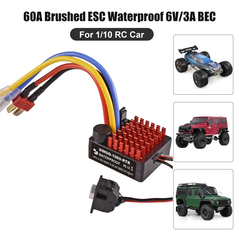 9IMOD 1060 RTR 60A ESC 브러시 전자 속도 컨트롤러 2-3S LiPo 방수 BEC 6V3A 1/10 축 SCX10 TRX4 TRX6 D90 HPI