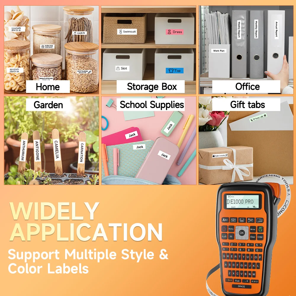 E1000 PRO 휴대용 프린터 라벨 메이커 Tze-231 라벨 프린터 테이프 키보드 심볼 산업용 프린터 열수축 튜브와 호환