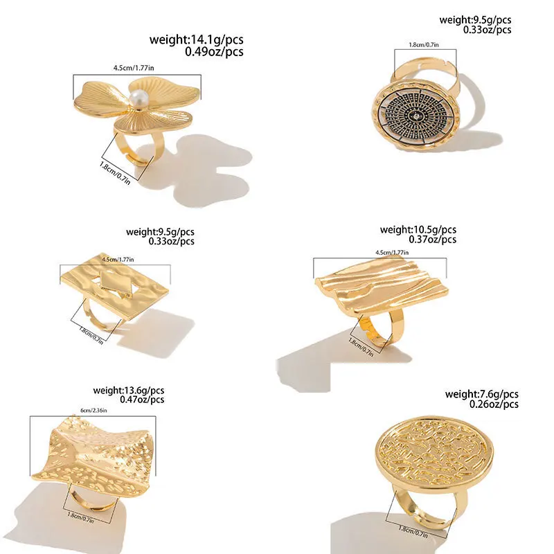 SHIXIN 여성을위한 크리 에이 티브 불규칙한 기하학적 인 사각형 라운드 오픈 반지 힙합 골드 컬러 조절 링 손가락 쥬얼리 2025 새로운