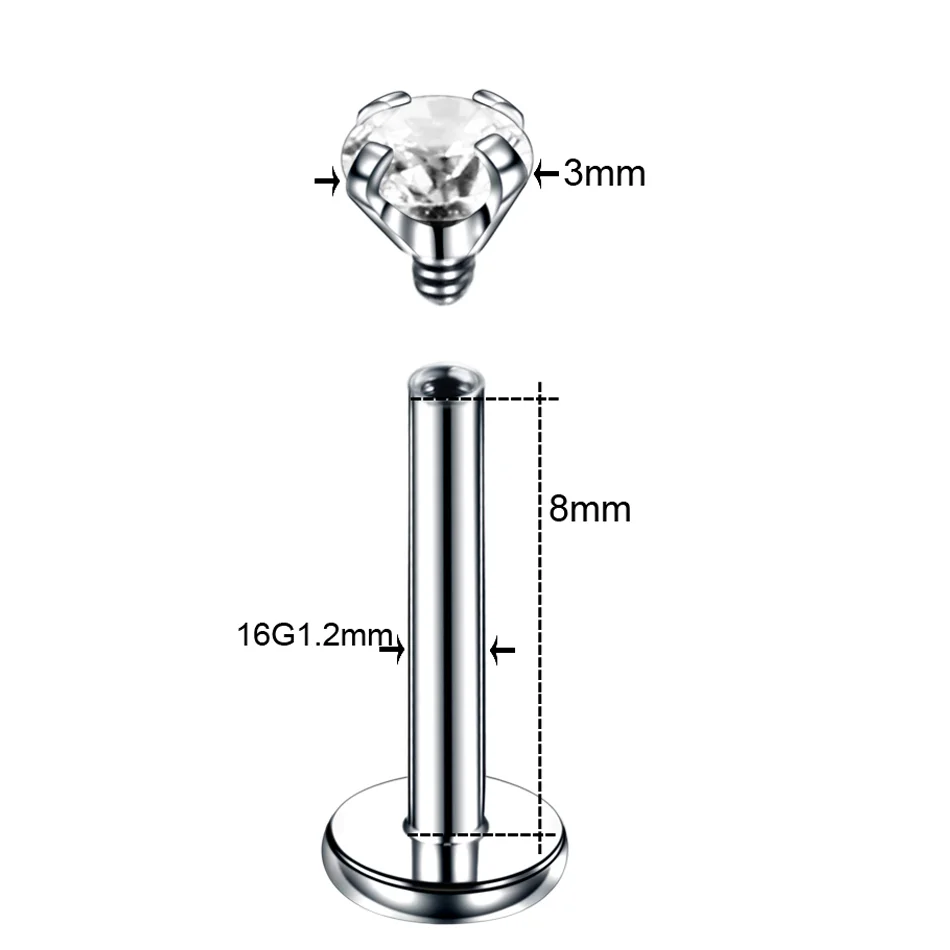 16G 14G 지르콘 Labret 피어싱 립 스터드 링 스테인레스 스틸 귀 Tragus 연골 헬릭스 피어싱 Conch Rook Lobe 스터드 귀걸이