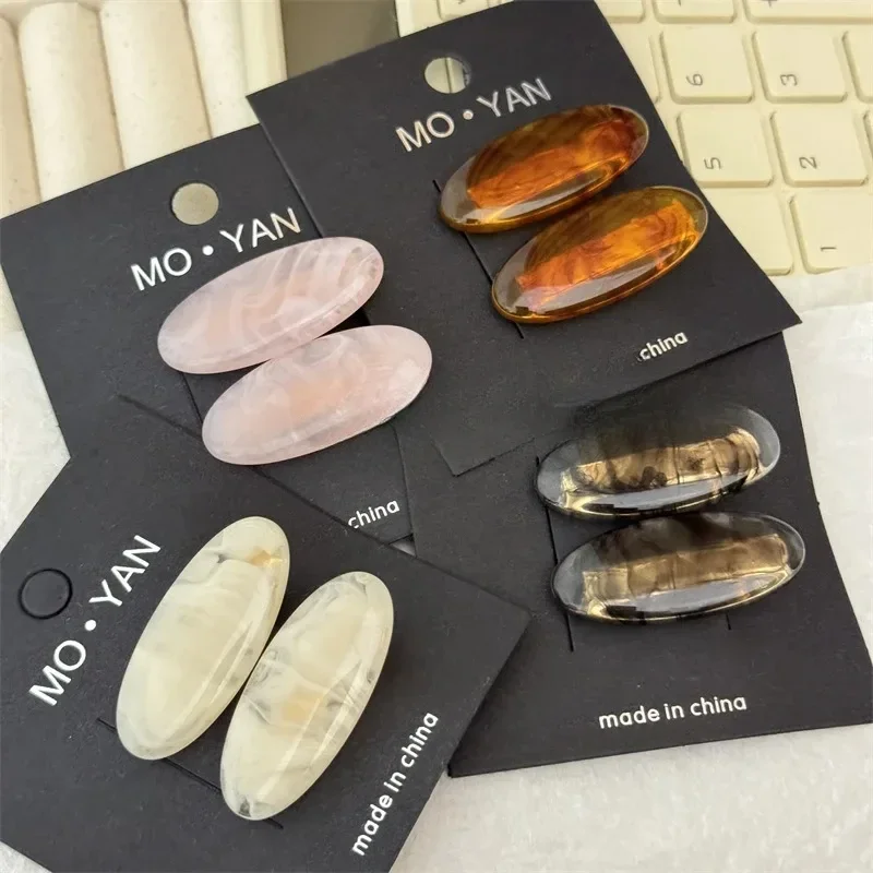 여성용 타원형 아세테이트 앞머리 클립, 귀여운 대비 색상 머리핀, 덕빌 클립, 여아용 헤어 클립, 템퍼러먼트 머리 장식, 헤어 액세서리