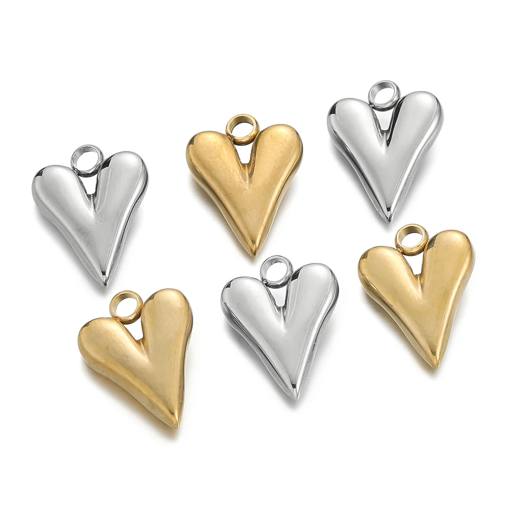 수제 DIY 쥬얼리 목걸이 귀걸이, 스테인리스 스틸 하트 모양 펜던트, 제작 액세서리, 5 개/로트