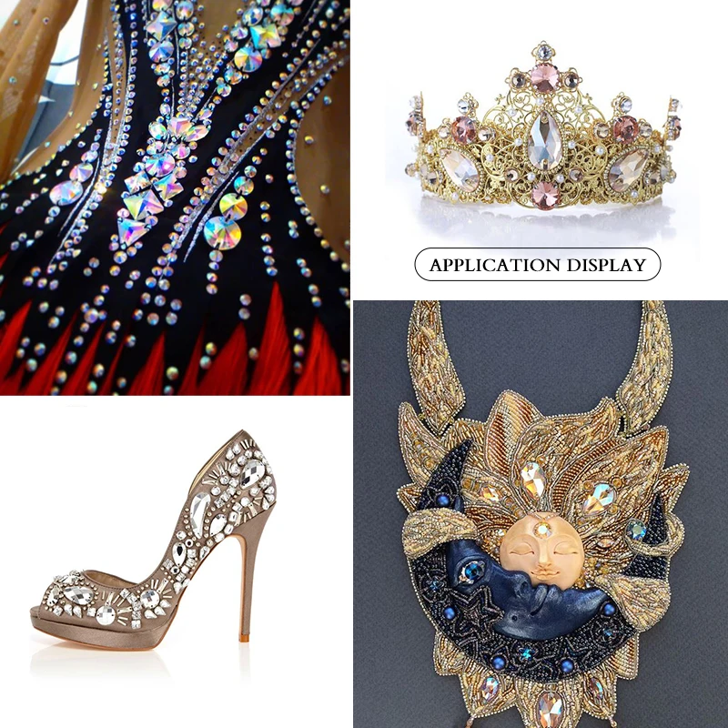 모든 크기 컬러 플랫 백 라인 석 유리 크리스탈 우주 다이아몬드에 바느질 웨딩 드레스 의류 액세서리