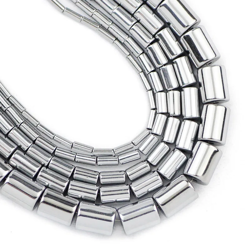 주얼리 제작용 원형 적철광 실린더 스페이서 루즈 비즈, DIY 팔찌 액세서리, 실버 컬러 천연석, 4mm, 5mm, 6mm, 8mm