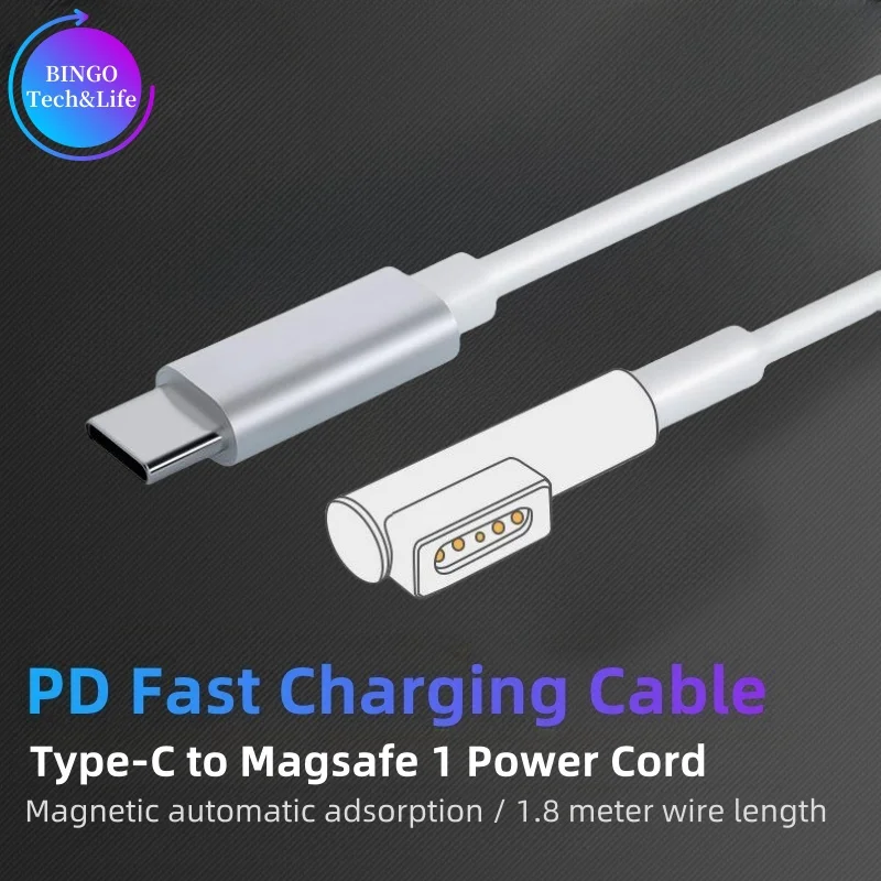 USB-C(Type-C)-Magsafe 1/2 고속 충전 케이블 MacBook Air/Pro 45W 60W 85W A1466 A1502 A1398 시리즈용 자기 L/T 헤드