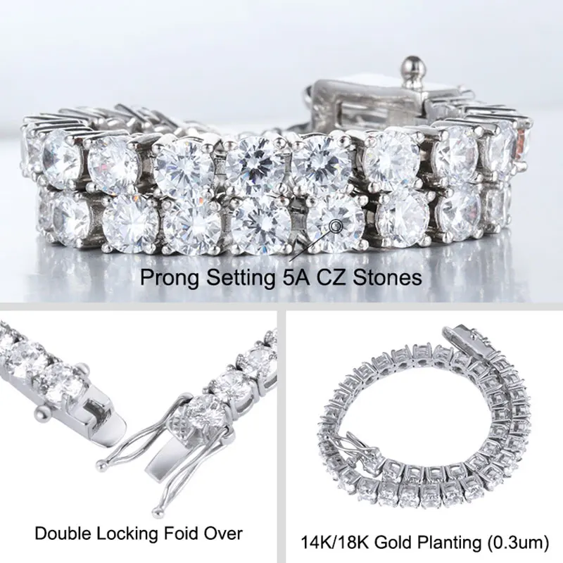 힙합 1 행 Cz 테니스 체인 목걸이 큐빅 지르콘 아이스 아웃 3Mm 4Mm 5Mm 6Mm 18/K 랩퍼 목걸이 드롭 배송 럭셔리 쥬얼리