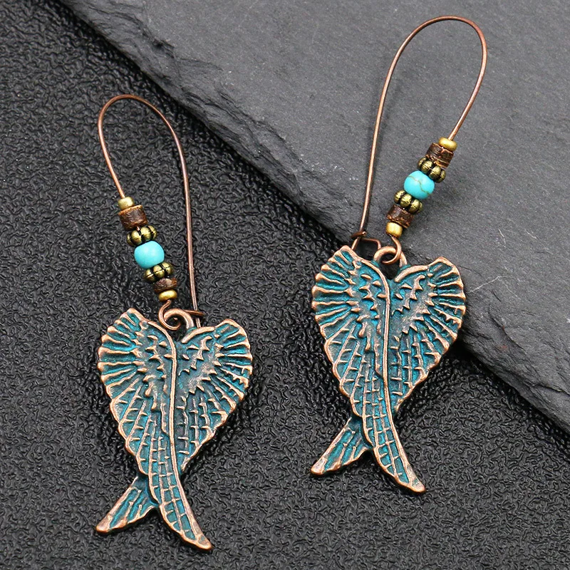 민족 빈티지 보헤미아 여성을위한 큰 귀고리 드롭 귀걸이 기하학 잎 날개 꽃 중공 라운드 Boho Earings 골동품 보석