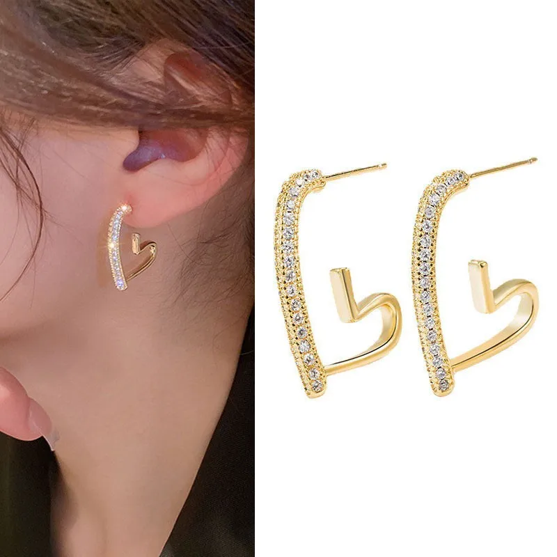 여성용 크리스탈 하트 귀걸이, 925 실버 바늘, 한국 패션 쥬얼리, 2025 트렌드, 럭셔리 후프 귀걸이, Brincos 신제품