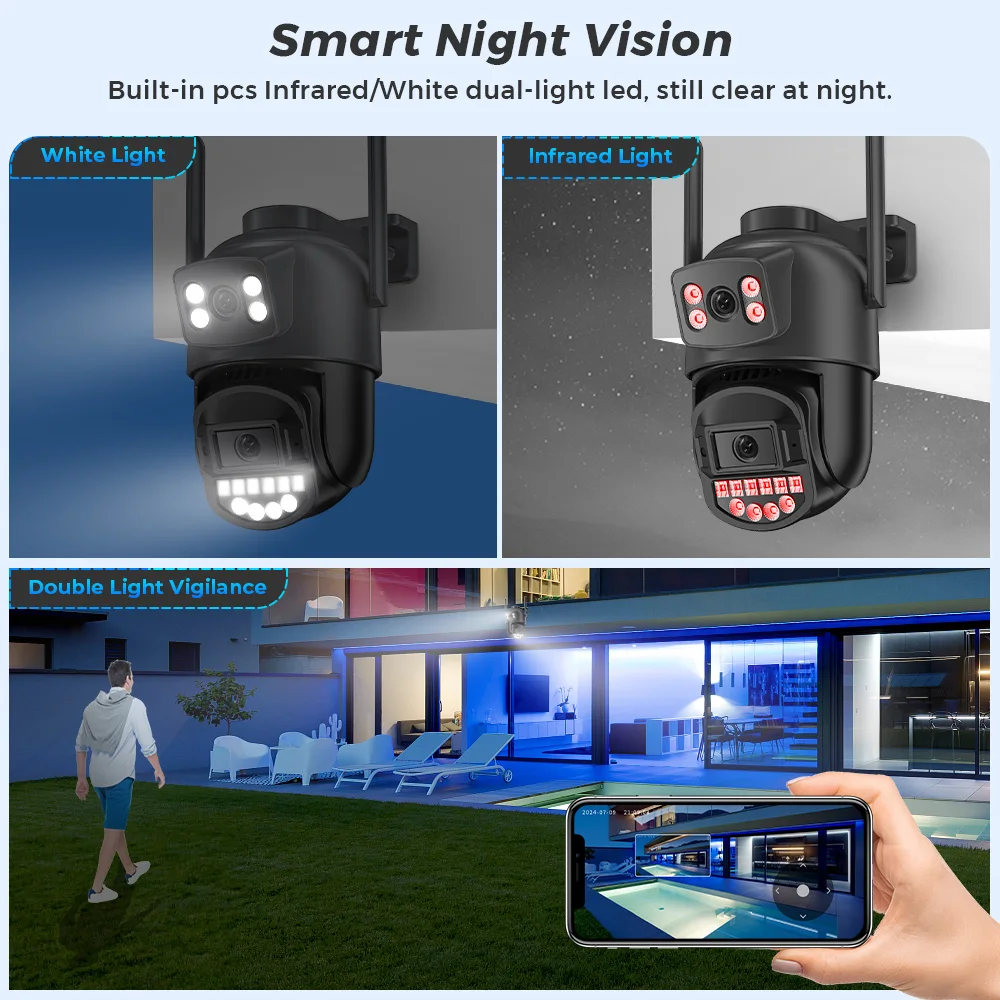 듀얼 스크린 8MP Ai 인간 감지 자동 추적 무선 야외 감시 카메라 O-KAM을 갖춘 10MP 5K 듀얼 렌즈 PTZ IP 카메라