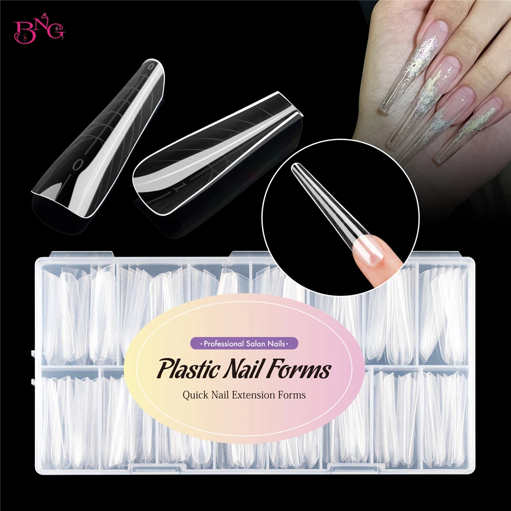BNG 대형 75/150Pcs 폴리 확장 젤 용 듀얼 네일 폼 빌더 젤 솔리드 네일 젤 접착제 네일 아트 용 스틸레토 네일 몰드
