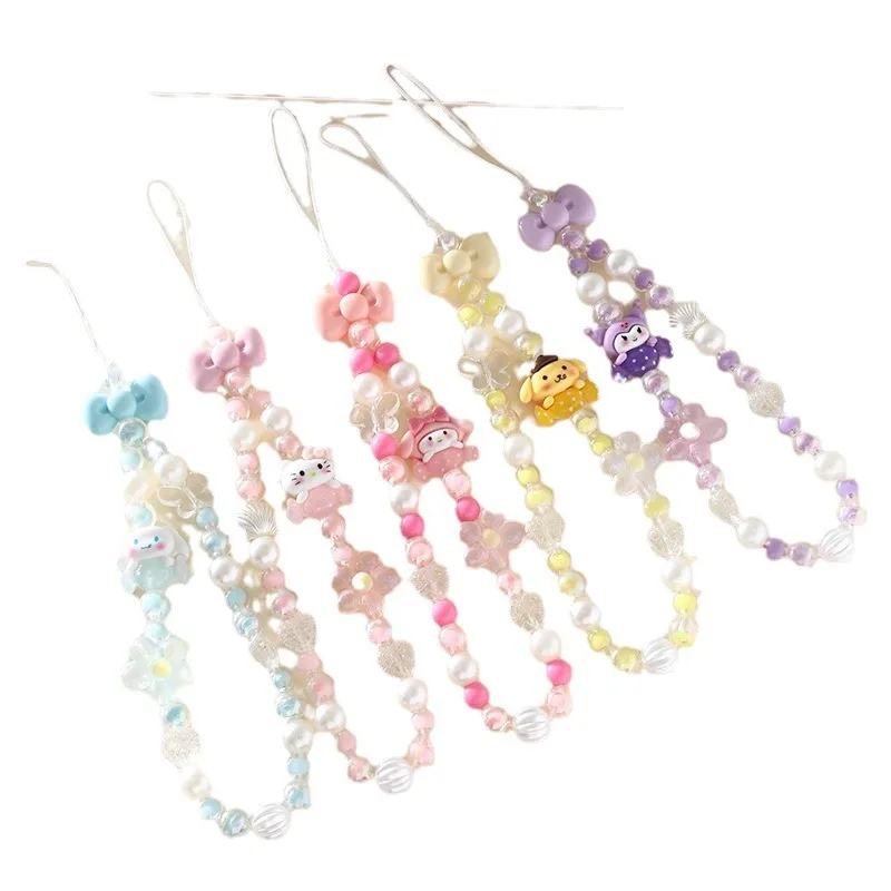 귀여운 산리오 멜로디 헬로 키티 쿠로미 Cinnamorol 아크릴 키 체인 핸드 체인 전화 체인 전화 액세서리 쥬얼리 액세서리