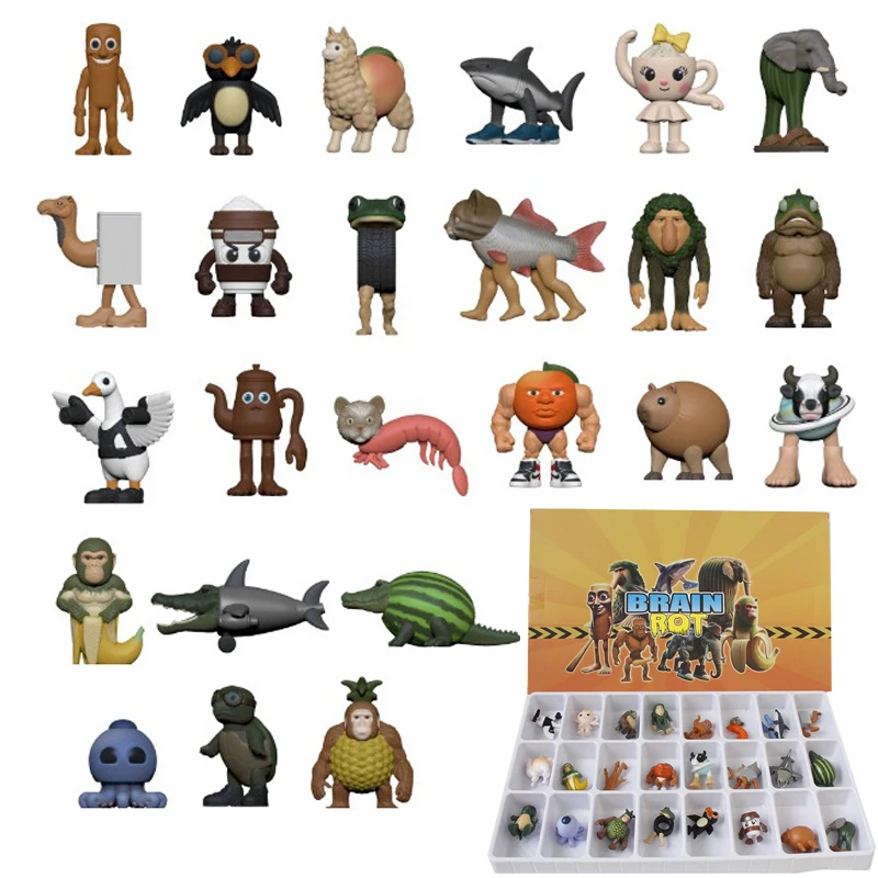 24Pcs 이탈리아 Brainrot Tung Tung Sahur 피규어 인형 Tralalero Tralala Bombardino Crocodilo Shimpanzini Bananini 모델 장난감 선물