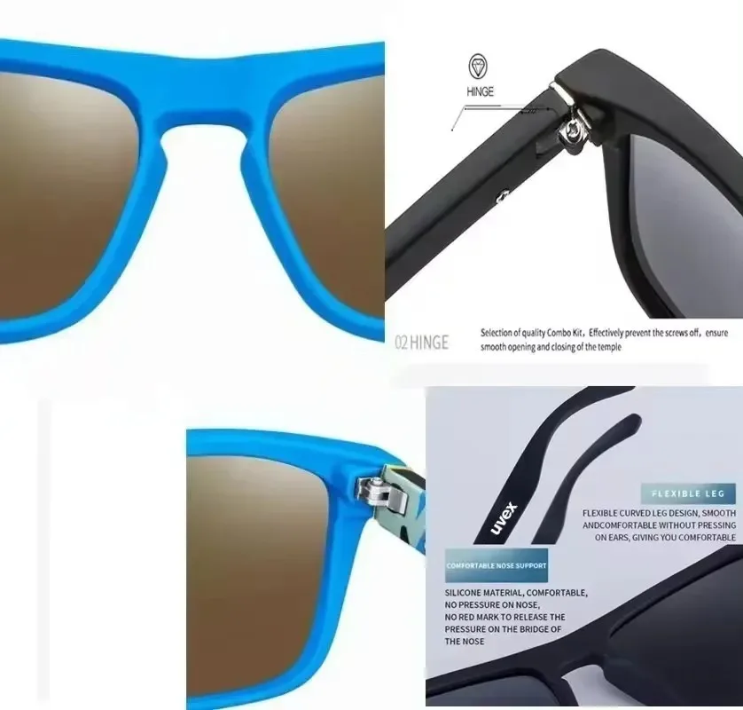 UVEX 새로운 남성용 편광 선글라스 다채로운 필름 스포츠 선글라스 탄성 페인트 PC 프레임 안경