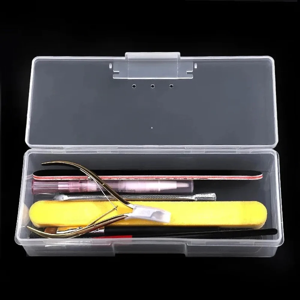 1pc 네일 아트 직사각형 플라스틱 투명 보관 상자 네일 라인 석 브러시 펜 버퍼 그라인딩 파일 주최자 컨테이너 케이스