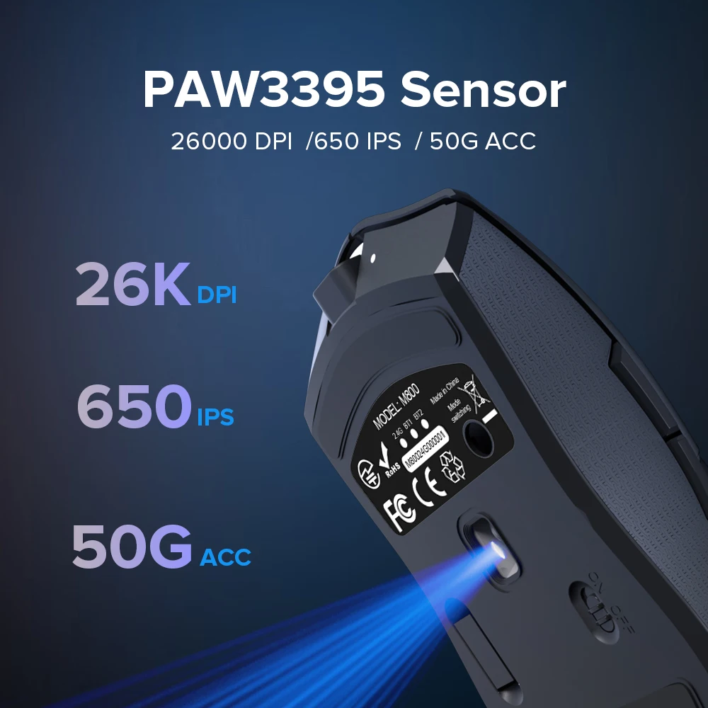 Delux M800PRO PAW3395 무선 게임용 마우스 RGB 라이트 26000DPI PC 노트북 게이머 용 유선 프로그래밍 가능한 인체 공학적 충전식 마우스