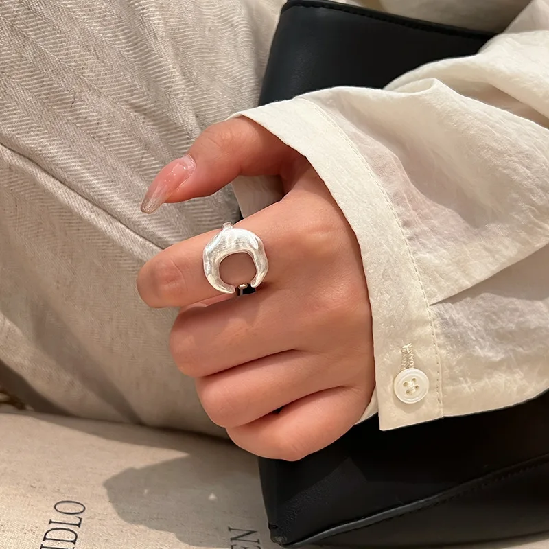 XIYANIKE 여성용 무광 프로스트 초승달 커프 손가락 반지, 소녀 힙합 패션, 새로운 보석 선물, 파티 록