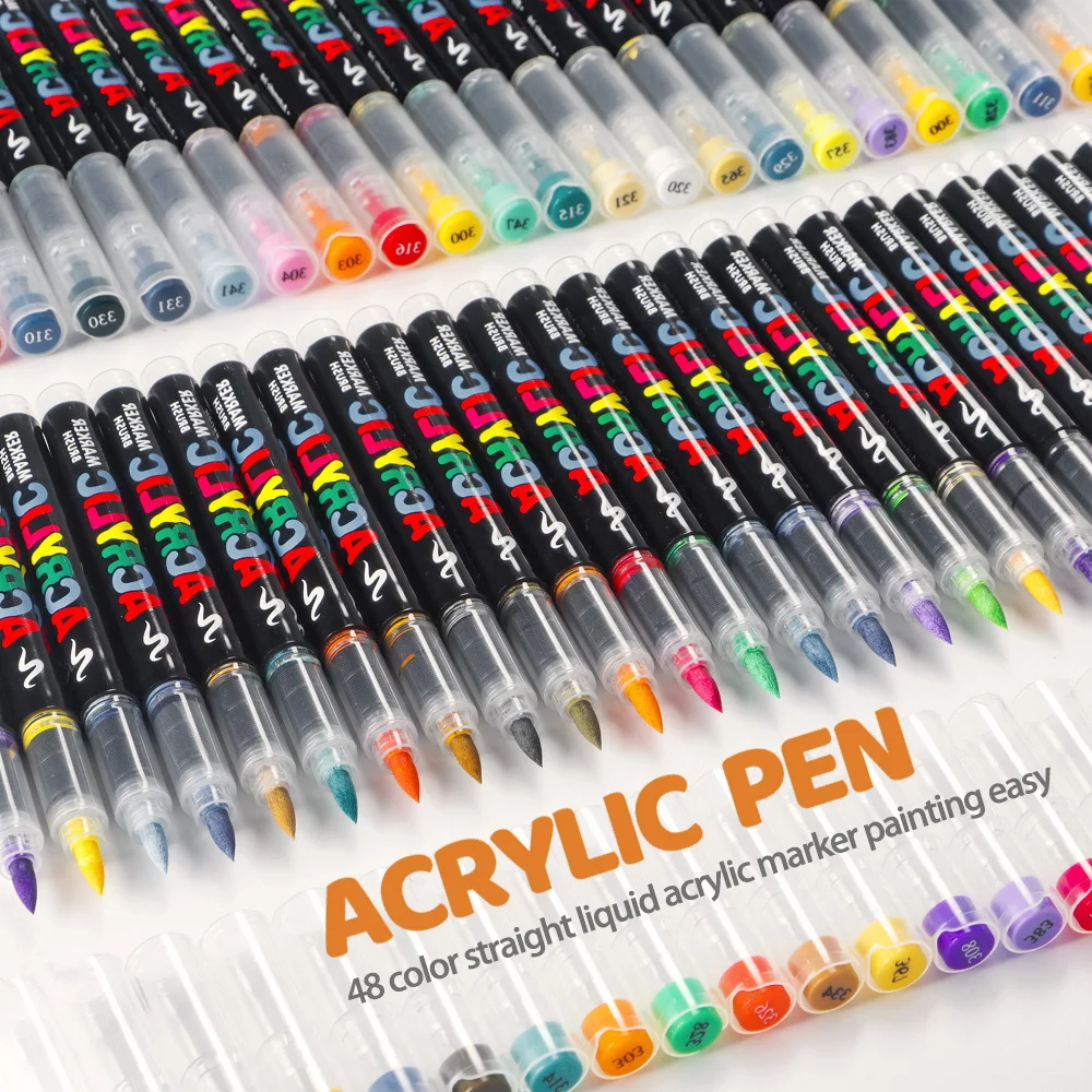 아크릴 페인트 펜 마커 브러시 팁 페인트 마커, 바위 그림 나무 캔버스 스톤, 크리스마스 선물, DIY 공예, 12 색, 24 색, 36/48 색