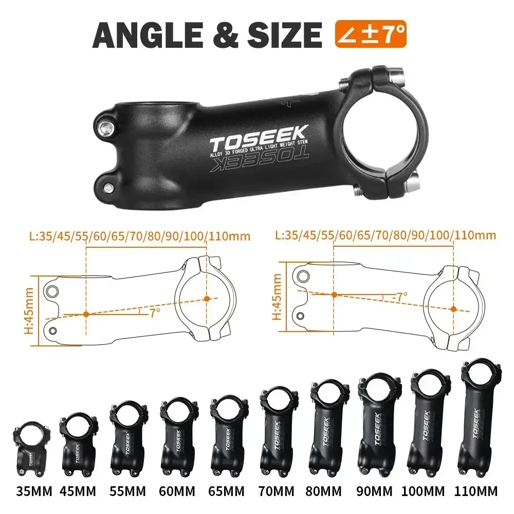 TOSEEK 7도 자전거 줄기 28.6mm 31.8mm MTB 도로 자전거 테이블 35-110mm 부정적인 자전거 전원 경량 산악 자전거 줄기