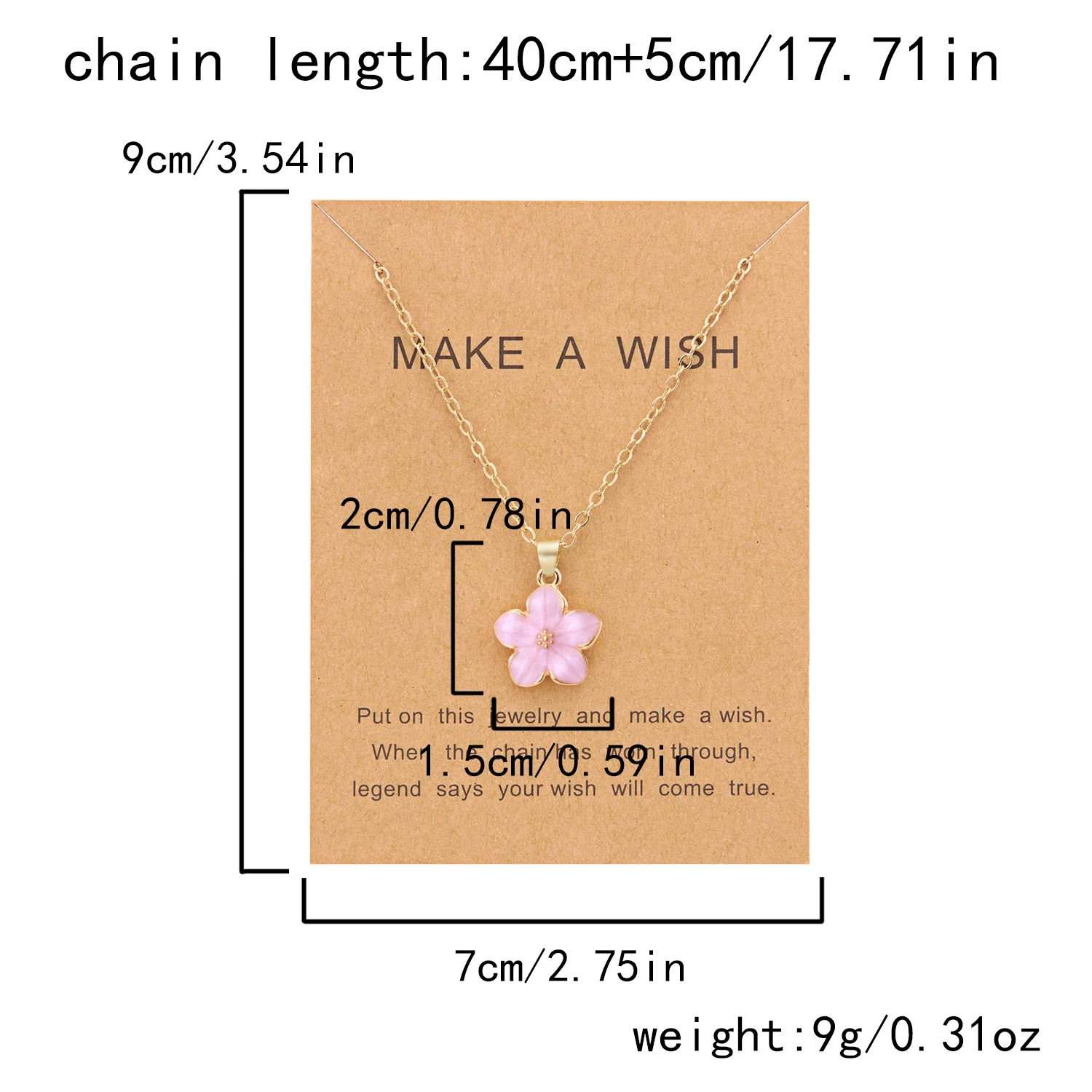 여성을위한 미니멀리스트 화려한 꽃 목걸이 로맨틱 핑크 체리 펜던트 목걸이 소원 종이 카드 만들기 우정 쥬얼리