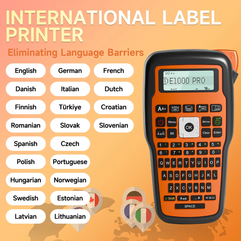 E1000 PRO 휴대용 프린터 라벨 메이커 Tze-231 라벨 프린터 테이프 키보드 심볼 산업용 프린터 열수축 튜브와 호환