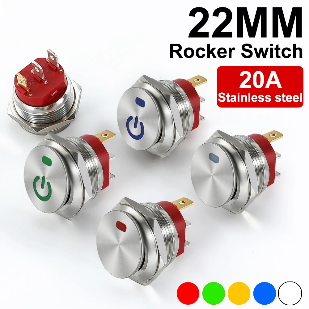 22mm 금속 버튼 로커 스위치 스테인레스 스틸 12V 20A 자동 잠금 2 위치 자동차 토글 스위치 ON-OFF 220V 15A 3 핀 title=22mm 금속 버튼 로커 스위치 스테인레스 스틸 12V 20A 자동 잠금 2 위치 자동차 토글 스위치 ON-OFF 220V 15A 3 핀