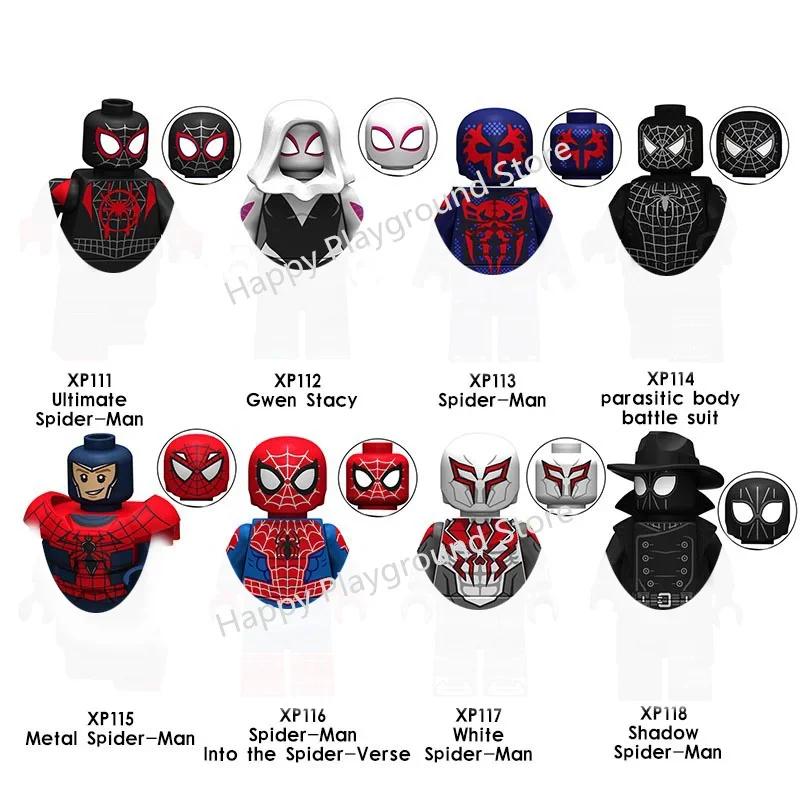 빌딩 블록 마블 미니 액션 피규어 어린이 파티 선물 벽돌 장난감 파커 마일즈 모랄레스 스파이더맨 아이언 맨 앤트 맨