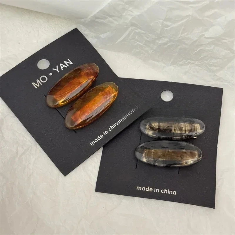 여성용 타원형 아세테이트 앞머리 클립, 귀여운 대비 색상 머리핀, 덕빌 클립, 여아용 헤어 클립, 템퍼러먼트 머리 장식, 헤어 액세서리