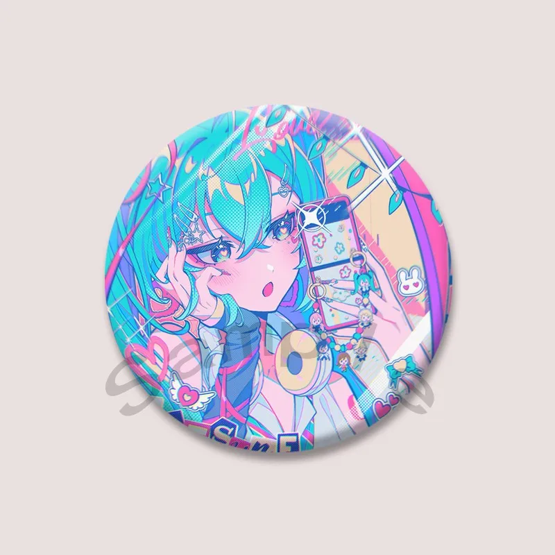 Kawaii 가상 가수 Mik 둥근 모양 배지 스냅인 만화 브로치 애니메이션 프로젝트 Sekai 옷깃 핀 가방 액세서리 어린이를위한 선물