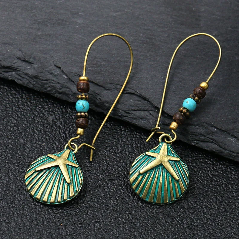 민족 빈티지 보헤미아 여성을위한 큰 귀고리 드롭 귀걸이 기하학 잎 날개 꽃 중공 라운드 Boho Earings 골동품 보석