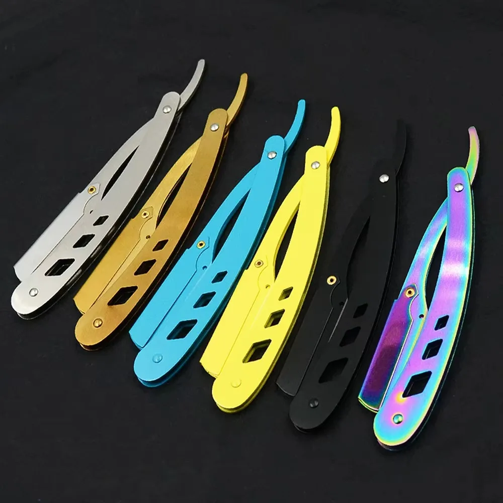 1Pcs 남자 면도 이발사 도구 헤어 면도기 및 블레이드 골동품 블랙 접는 면도 칼 남여 제모 (블레이드 제외)