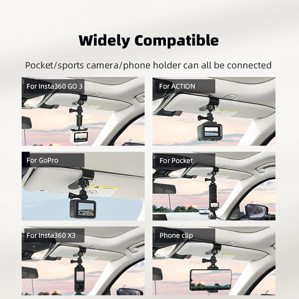 Insta360 X5/Ace Pro/GoPro Hero 13 12 11 10/Pocket 3/Action 5 Pro 카메라 스마트 폰 액세서리 용 BRDRC 자동차 선 바이저 마운트