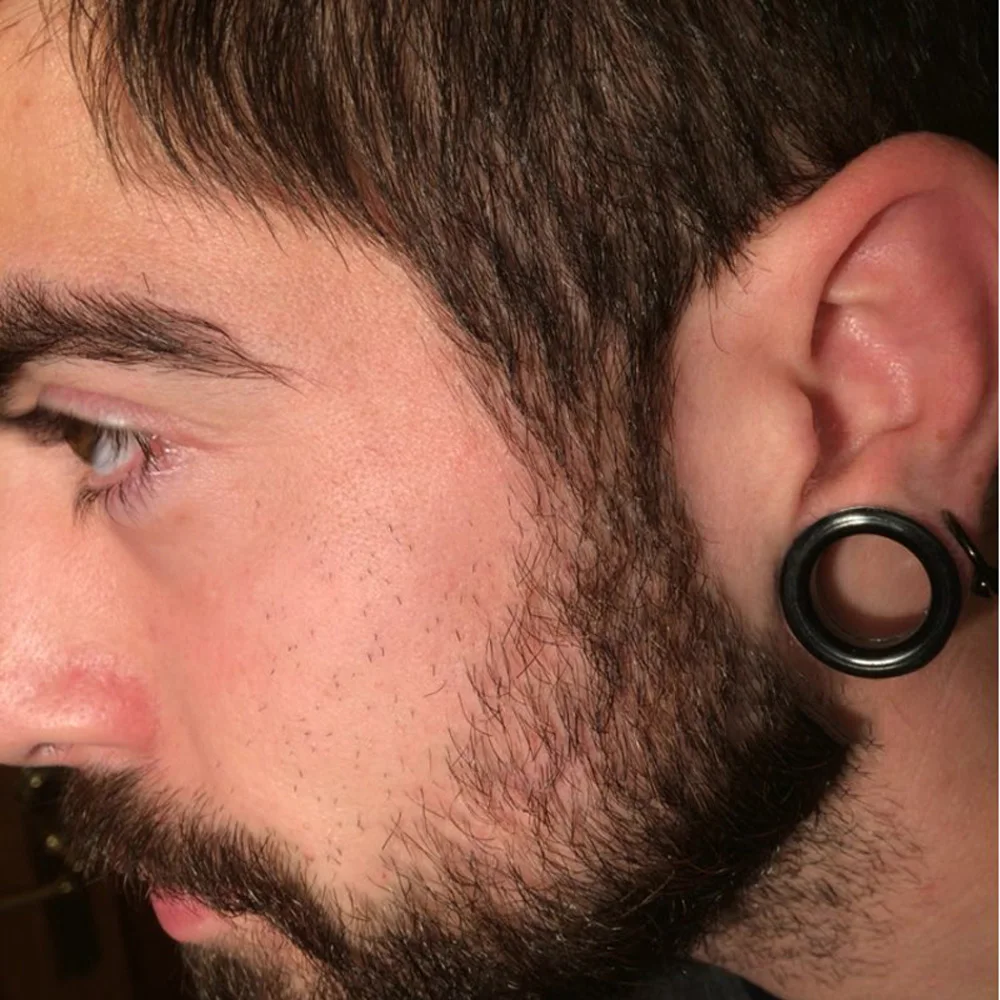 1 쌍 3mm-76mm 큰 크기 중공 검은 실리콘 유연한 더블 플레어 육체 귀 터널 플러그 게이지 확장기 들것 쥬얼리