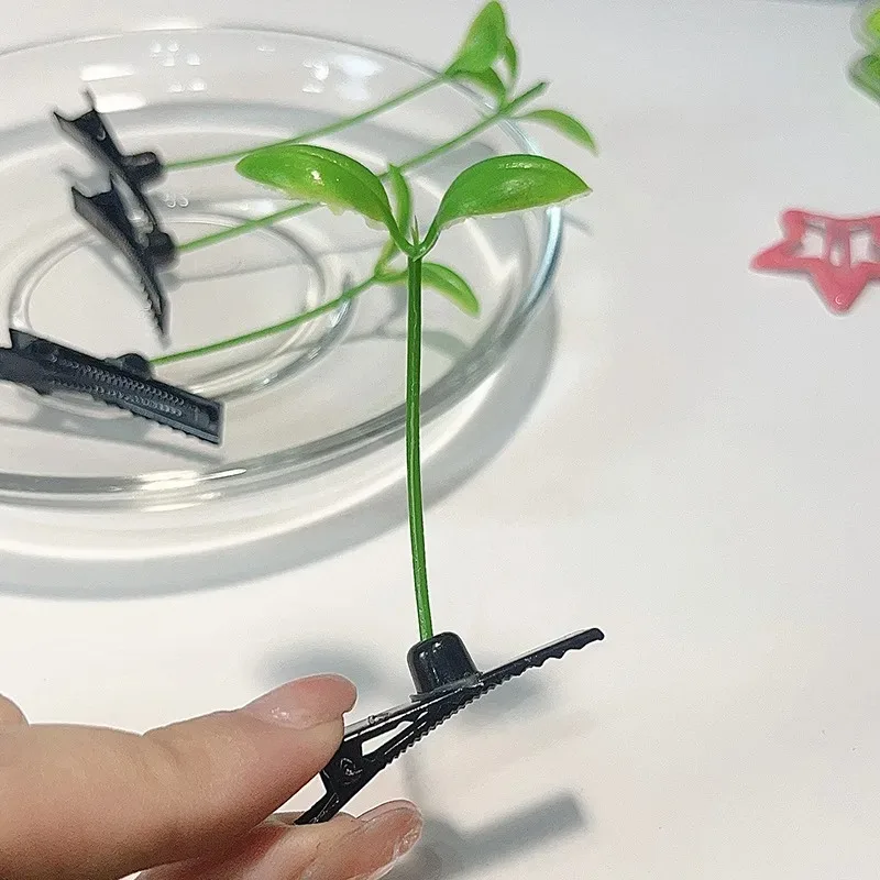 2025 새로운 간단한 한국어 녹색 새싹 잔디 헤어 클립 식물 콩 머리 여자를위한 귀여운 머리핀 여자 헤어 식물 액세서리 선물