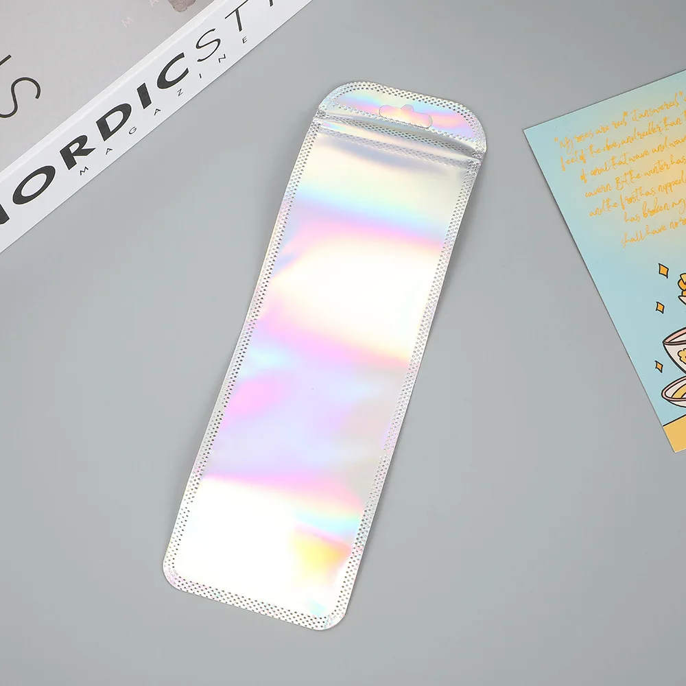 50pcs 긴 홀로그램 포장 가방 파티 네일 속눈썹 호의 음식 저장 보석 디스플레이 공급에 대 한 지 플락 레이저 인감 주머니