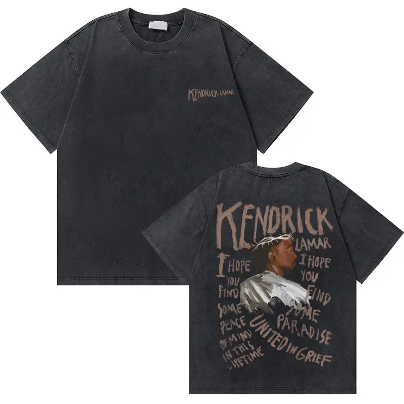 씻어 빈티지 랩퍼 Kendrick Lamar Good Kid Money Trees 티셔츠 남성 힙합 레트로 오버 사이즈 Tshirt 남성 패션 트렌드 T 셔츠