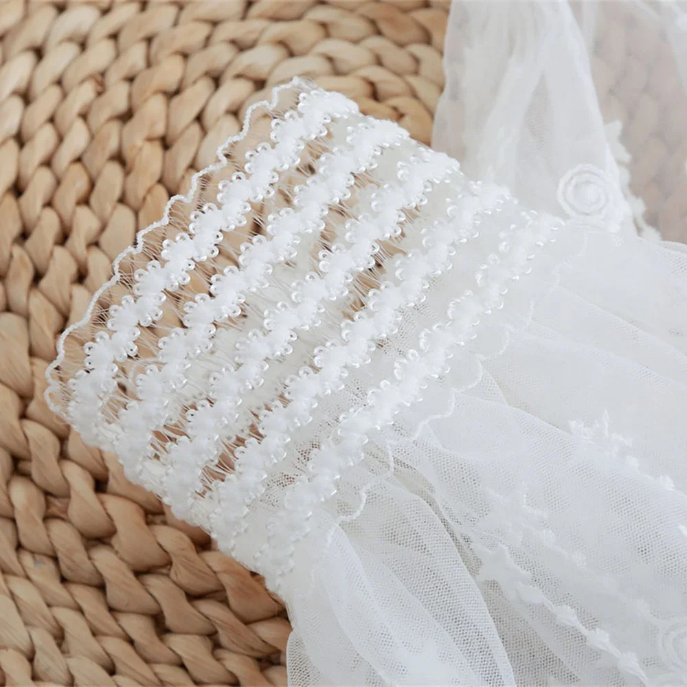 1 쌍 분리형 커프스 레이스 플라워 메쉬 가짜 플레어 슬리브 더블 레이어 Pleated Ruched False Cuffs 스웨터 블라우스 손목 워머