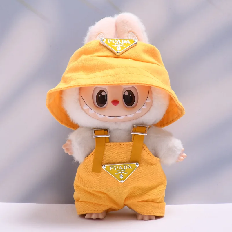 17cm 라부부 미니 인형 고급 의류 의상 모자 옷 라부부 II 인형 스트랩 바지 세트 앉아있는 파티 게임 장난감 액세서리