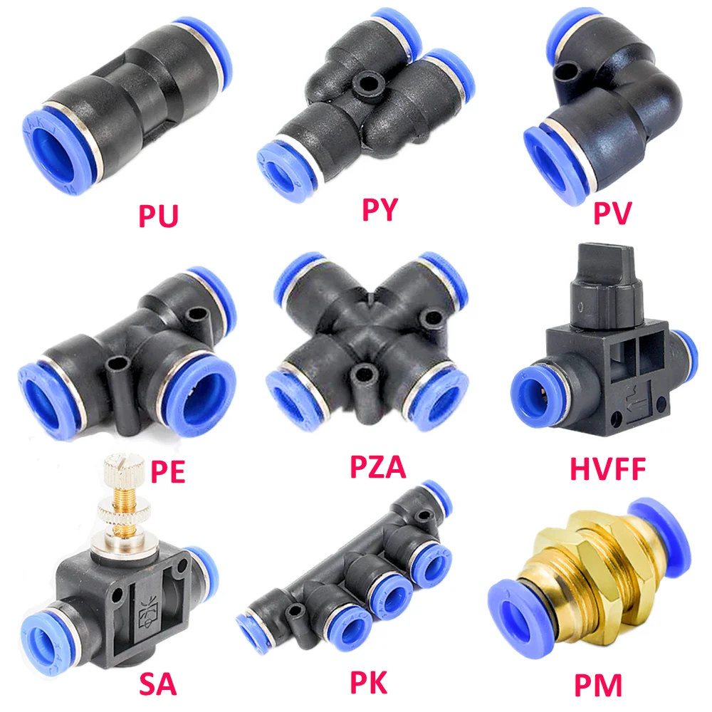 공압 피팅 파이프 커넥터 튜브 에어 퀵 피팅 물 푸시 인 호스 커플링, 4mm, 6mm, 8mm, 10mm, 12mm, 14mm, PU PY PK PE PV SA