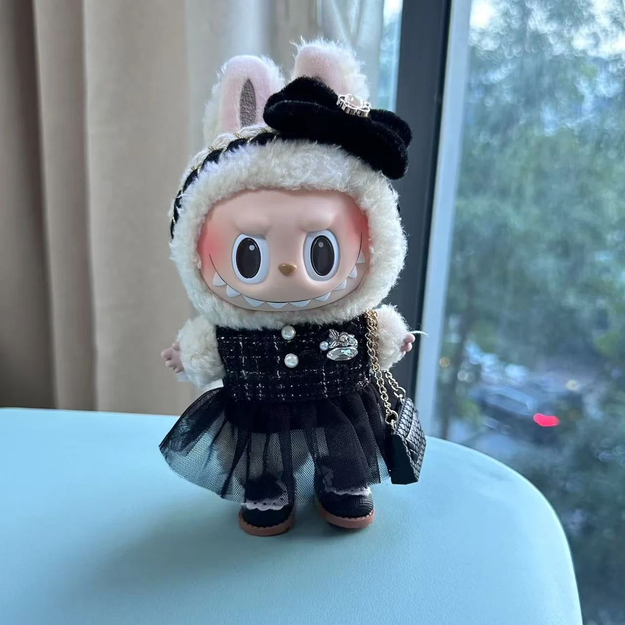 Labubu 용 옷 17cm 몬스터 인형 복장 액세서리 의류 DIY 어린이 선물 검은 동백 드레스 신발 고품질