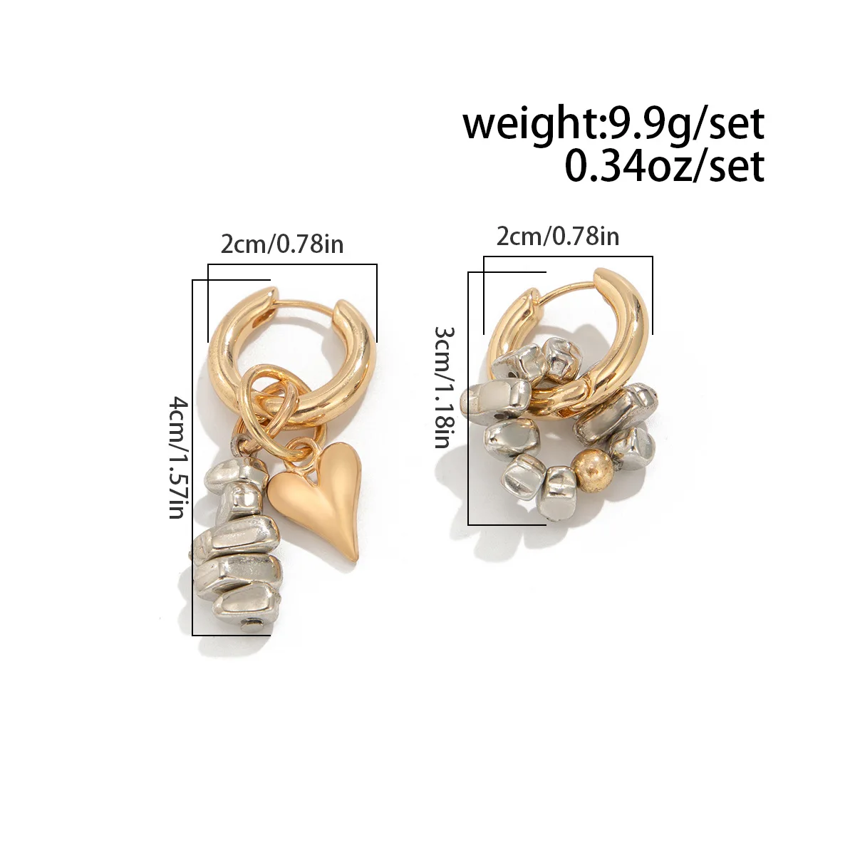 빈티지 불규칙 유니크 디자인 CCB 비즈 하트 펜던트 귀걸이 여성 트렌드 참 장신구 세트 발렌타인 데이 주얼리