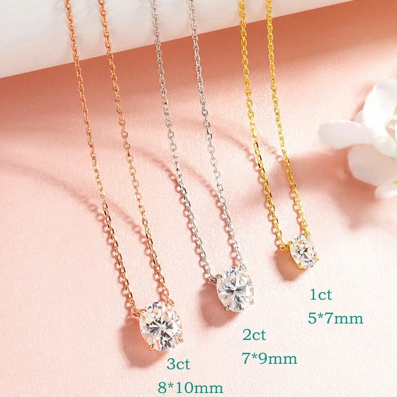 Smyoue 여성용 타원형 컷 모이사나이트 목걸이, 진짜 실버 체인, 925 팬던트 랩 다이아몬드, 생일 선물, 쥬얼리 100%, 1CT, 2CT, 3CT