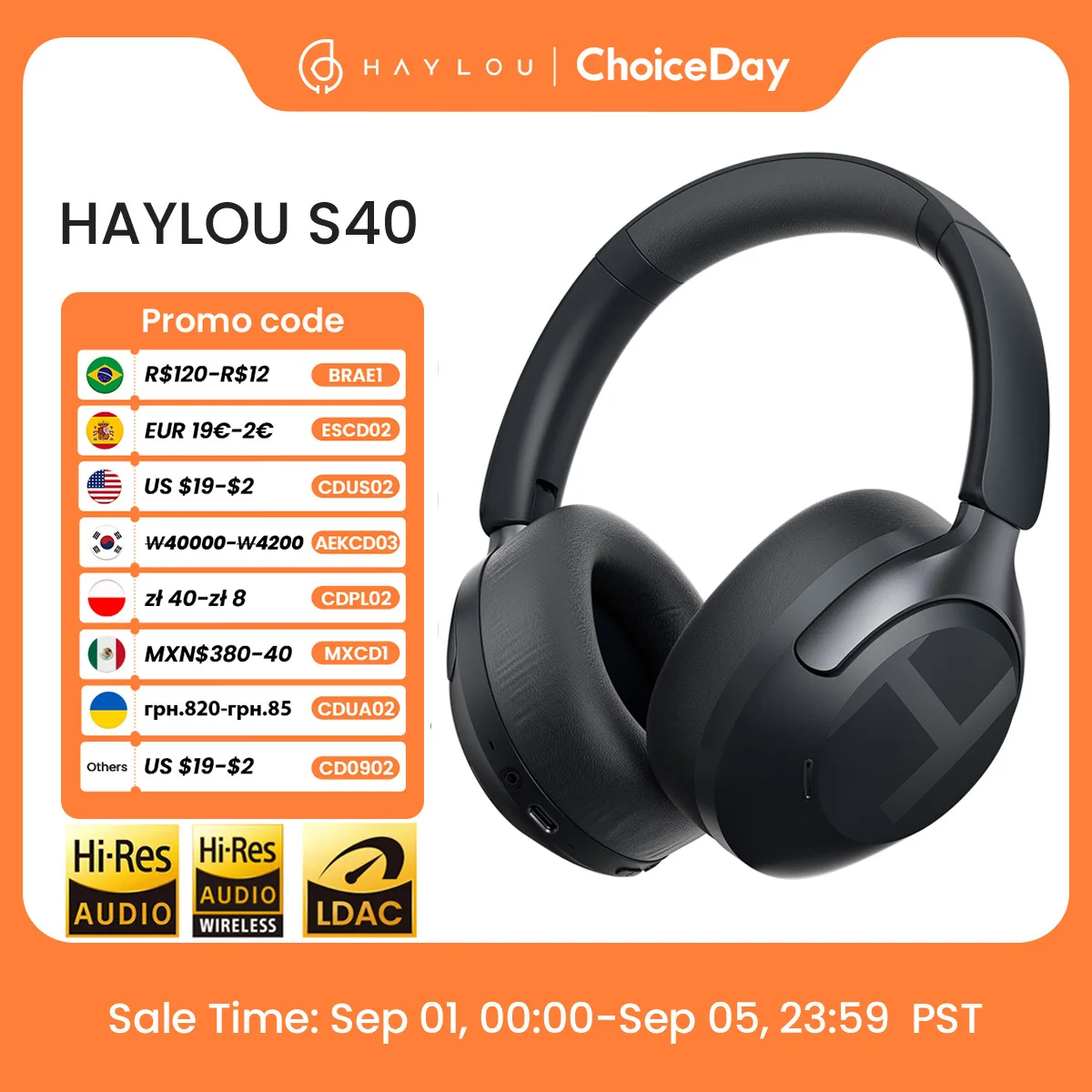 HAYLOU S40 ANC 무선 헤드폰 50dB 노이즈 캔슬링 Hi-Res 3D 공간 오디오 이어폰 LDAC 블루투스 6.0 오버이어 헤드셋 title=HAYLOU S40 ANC 무선 헤드폰 50dB 노이즈 캔슬링 Hi-Res 3D 공간 오디오 이어폰 LDAC 블루투스 6.0 오버이어 헤드셋 