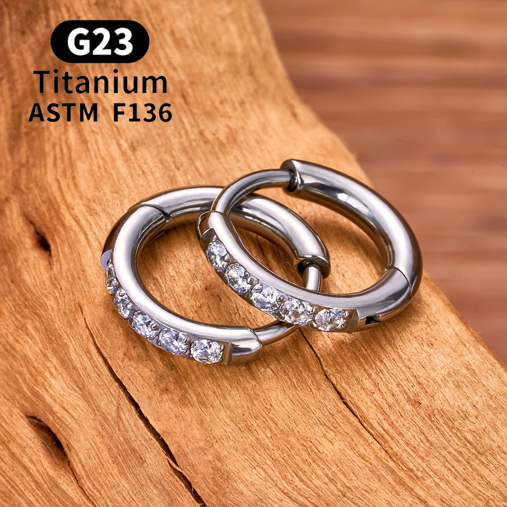 2/20PCS G23 티타늄 귀걸이 후프 CZ 힌지 세그먼트 라운드 코 링 여성용 귀 Tragus 연골 헬릭스 Daith 피어싱 쥬얼리