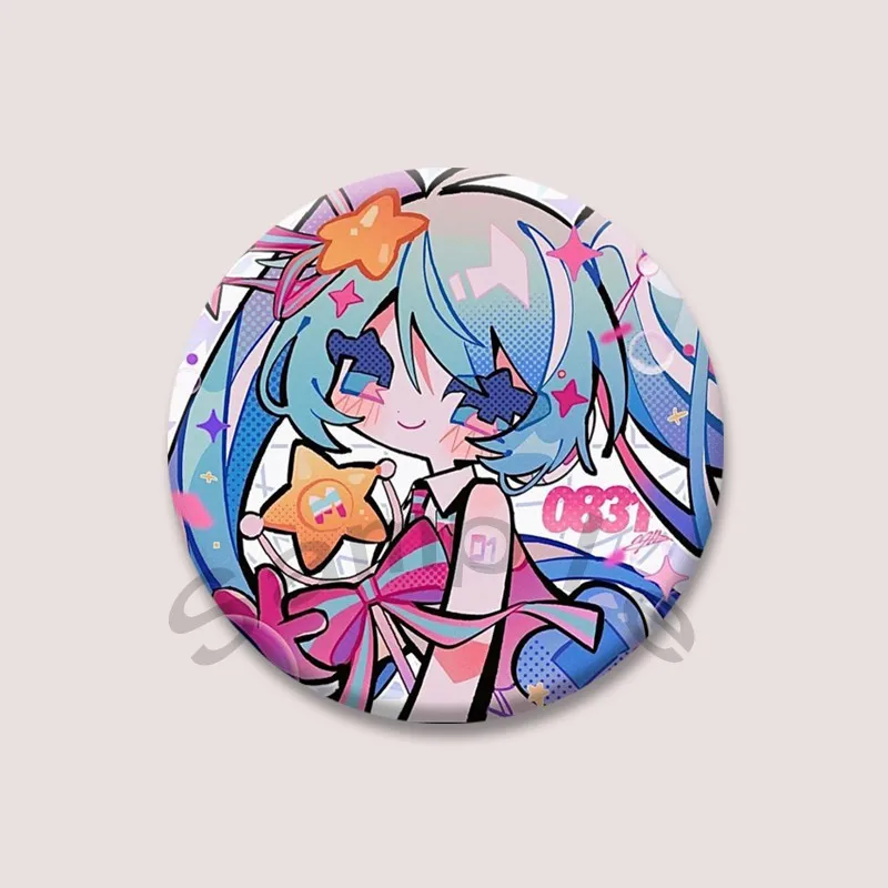 Kawaii 가상 가수 Mik 둥근 모양 배지 스냅인 만화 브로치 애니메이션 프로젝트 Sekai 옷깃 핀 가방 액세서리 어린이를위한 선물