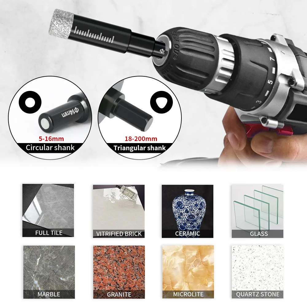 다이아몬드 Brazed 코어 드라이 드릴 비트 1Pc 5-200mm 도자기 타일 대리석 유리 화강암 구멍 컵 톱 커터 액세서리 절단