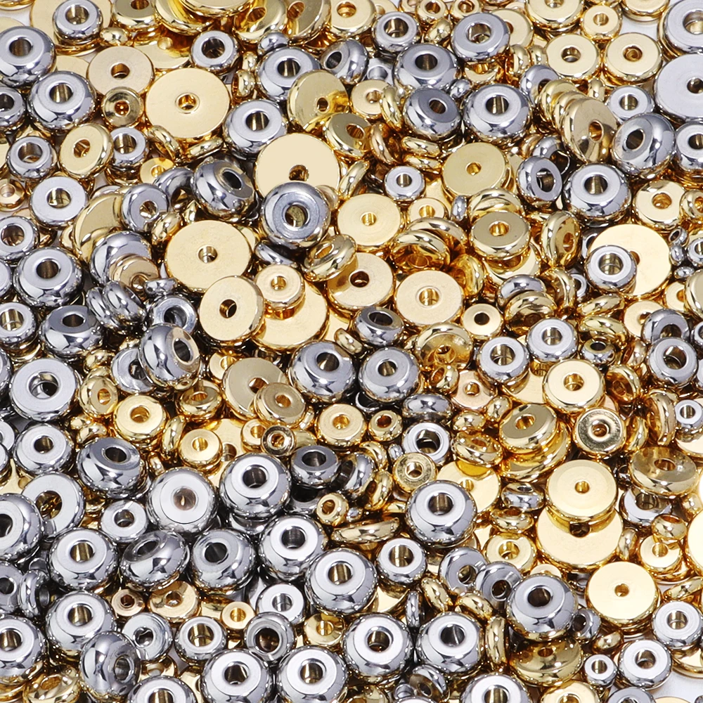20/50pcs 스테인레스 스틸 매력 스페이서 비즈 쥬얼리에 대 한 플랫 라운드 휠 느슨한 구슬 DIY 팔찌 찾기 액세서리 만들기