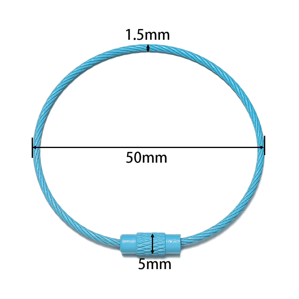 10 개/몫 다채로운 철 와이어 키 체인 케이블 루프 나사 잠금 로프 키 홀더 열쇠 고리 열쇠 고리 반지 보석 만들기 용품